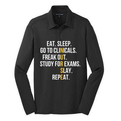 Funny Eat Sleep Go To Clinicals Nurse Life Nursing School Gift Silk Touch Performance Long Sleeve Polo