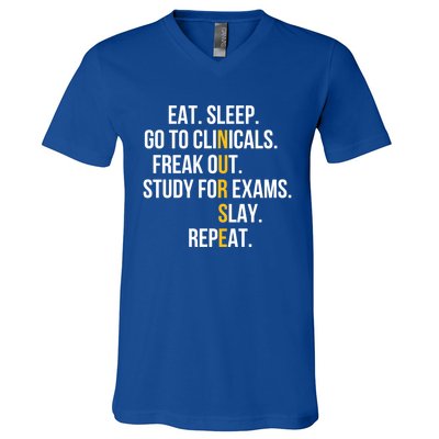 Funny Eat Sleep Go To Clinicals Nurse Life Nursing School Gift V-Neck T-Shirt