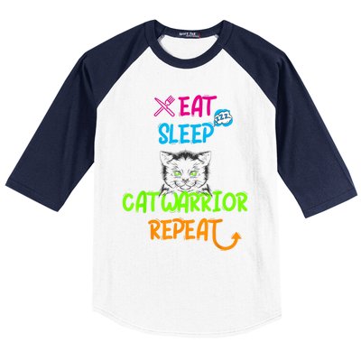 Funny Eat Sleep Cat Warrior Repeat Cool Cat Design Baseball Sleeve Shirt