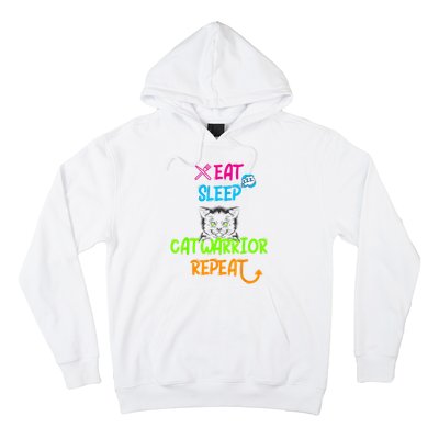 Funny Eat Sleep Cat Warrior Repeat Cool Cat Design Hoodie