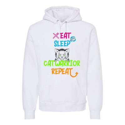 Funny Eat Sleep Cat Warrior Repeat Cool Cat Design Premium Hoodie