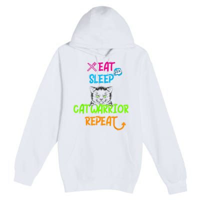 Funny Eat Sleep Cat Warrior Repeat Cool Cat Design Premium Pullover Hoodie