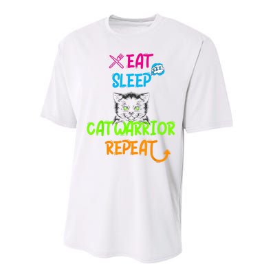 Funny Eat Sleep Cat Warrior Repeat Cool Cat Design Performance Sprint T-Shirt