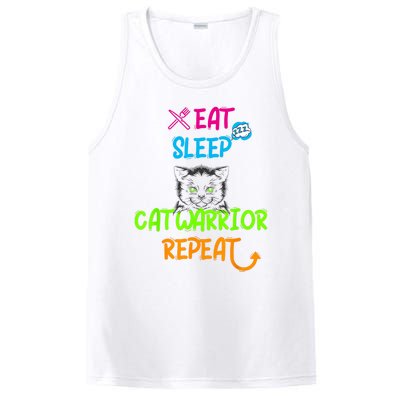 Funny Eat Sleep Cat Warrior Repeat Cool Cat Design PosiCharge Competitor Tank