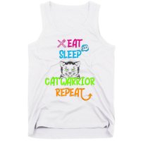 Funny Eat Sleep Cat Warrior Repeat Cool Cat Design Tank Top