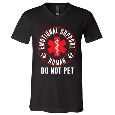 Funny Emotional Support Human Do Not Pet Gift Service Dog Love Humor Gift V-Neck T-Shirt