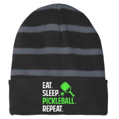 Funny Eat Sleep Pickleball Repeat Pickleball Player Lover Gift Striped Beanie with Solid Band