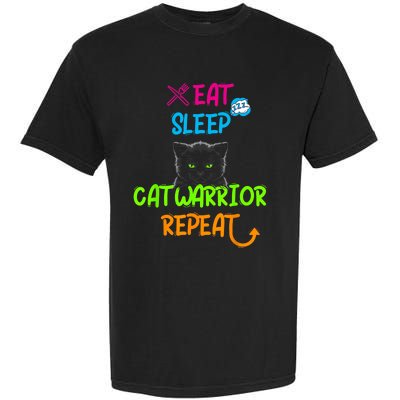 Funny Eat Sleep Cat Warrior Repeat Cool Cat Garment-Dyed Heavyweight T-Shirt