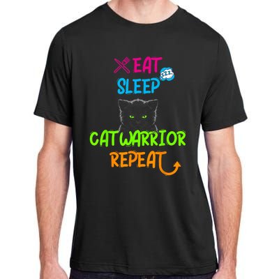 Funny Eat Sleep Cat Warrior Repeat Cool Cat Adult ChromaSoft Performance T-Shirt