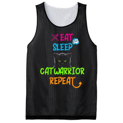 Funny Eat Sleep Cat Warrior Repeat Cool Cat Mesh Reversible Basketball Jersey Tank