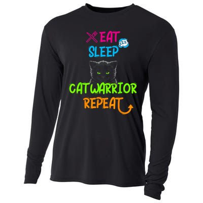 Funny Eat Sleep Cat Warrior Repeat Cool Cat Cooling Performance Long Sleeve Crew