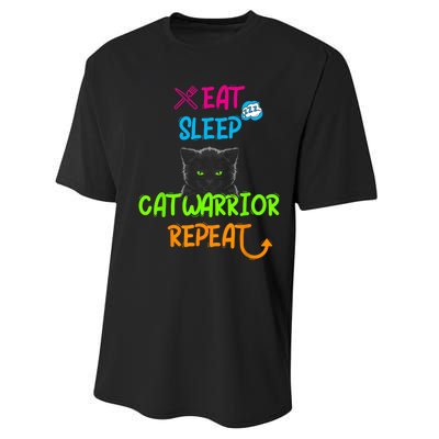 Funny Eat Sleep Cat Warrior Repeat Cool Cat Performance Sprint T-Shirt