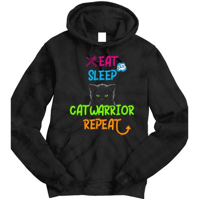 Funny Eat Sleep Cat Warrior Repeat Cool Cat Tie Dye Hoodie