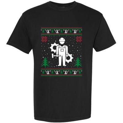 Funny Engineer Santa Hat Ugly Christmas Sweater Gift Garment-Dyed Heavyweight T-Shirt