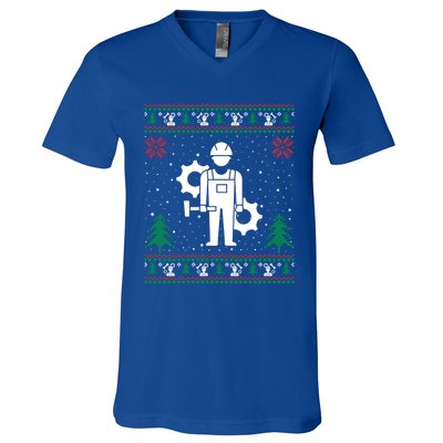 Funny Engineer Santa Hat Ugly Christmas Sweater Gift V-Neck T-Shirt