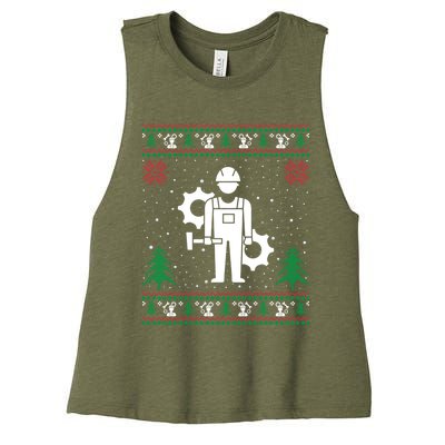 Funny Engineer Santa Hat Ugly Christmas Sweater Gift Women's Racerback Cropped Tank