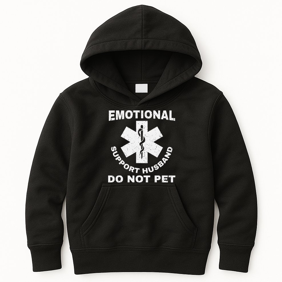 Funny Emotional Support Husband Do Not Pet Dad Humour Kids Hoodie