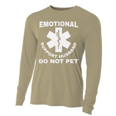 Funny Emotional Support Husband Do Not Pet Dad Humour Cooling Performance Long Sleeve Crew