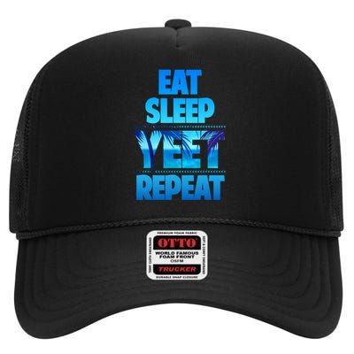 Funny Eat Sleep Yeet Repeat Vintage High Crown Mesh Back Trucker Hat