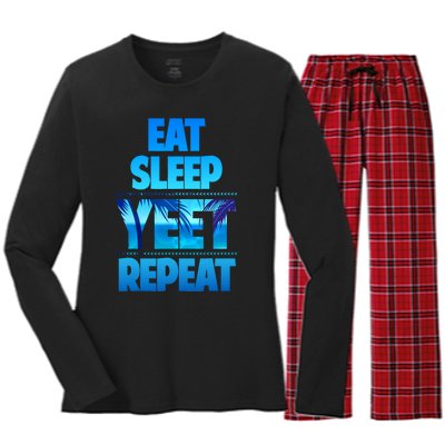 Funny Eat Sleep Yeet Repeat Vintage Women's Long Sleeve Flannel Pajama Set 