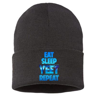 Funny Eat Sleep Yeet Repeat Vintage Sustainable Knit Beanie