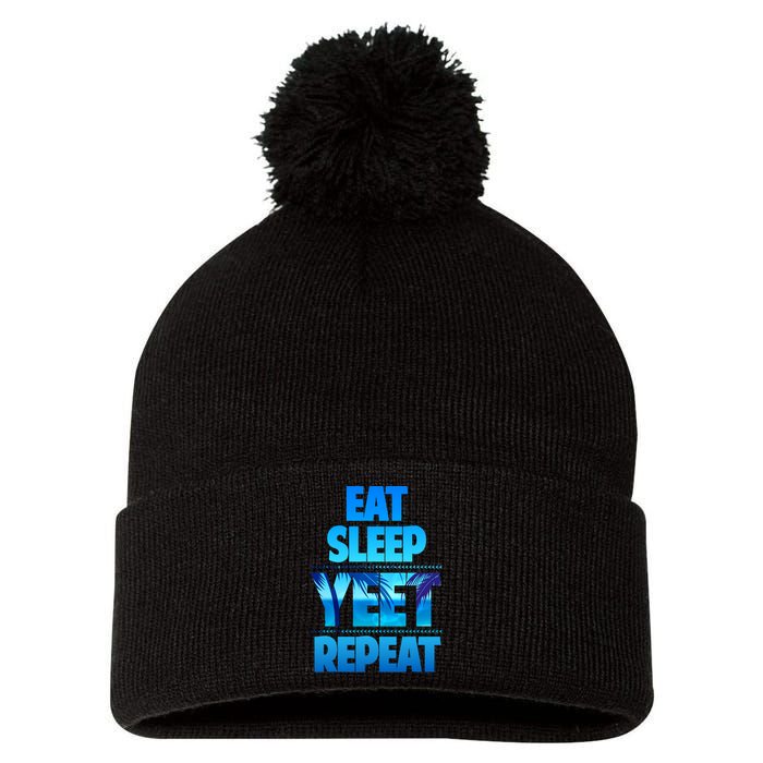 Funny Eat Sleep Yeet Repeat Vintage Pom Pom 12in Knit Beanie