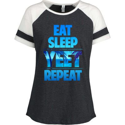 Funny Eat Sleep Yeet Repeat Vintage Enza Ladies Jersey Colorblock Tee