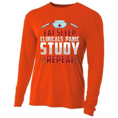 Funny Eat Sleep Clinicals Panic Study Repeat Nursing Student Gift Cooling Performance Long Sleeve Crew