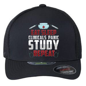 Funny Eat Sleep Clinicals Panic Study Repeat Nursing Student Gift Flexfit Unipanel Trucker Cap