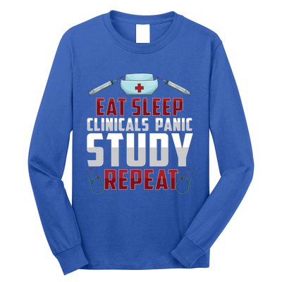 Funny Eat Sleep Clinicals Panic Study Repeat Nursing Student Gift Long Sleeve Shirt