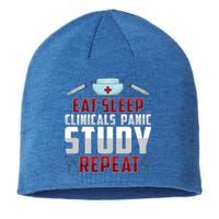 Funny Eat Sleep Clinicals Panic Study Repeat Nursing Student Gift Sustainable Beanie