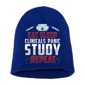 Funny Eat Sleep Clinicals Panic Study Repeat Nursing Student Gift Short Acrylic Beanie