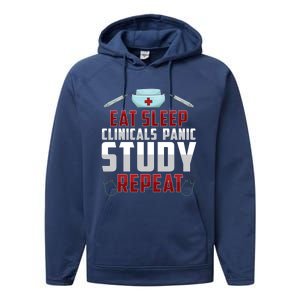 Funny Eat Sleep Clinicals Panic Study Repeat Nursing Student Gift Performance Fleece Hoodie