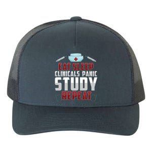 Funny Eat Sleep Clinicals Panic Study Repeat Nursing Student Gift Yupoong Adult 5-Panel Trucker Hat