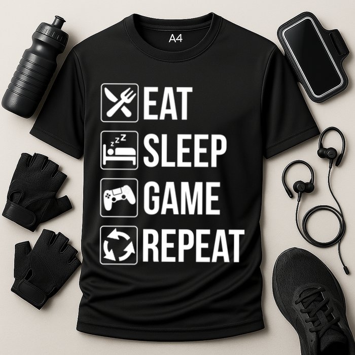 Funny Eat Sleep Game Repeat Gaming Funny Gift Funny Gift Cooling Performance Crew T-Shirt