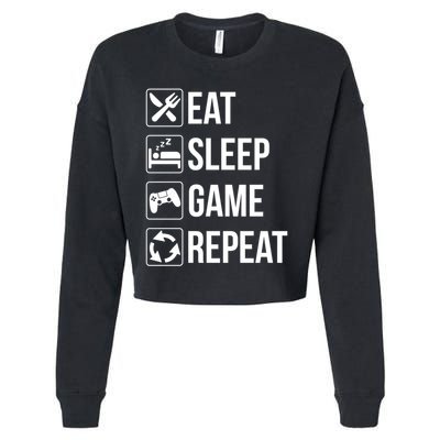 Funny Eat Sleep Game Repeat Gaming Funny Gift Funny Gift Cropped Pullover Crew