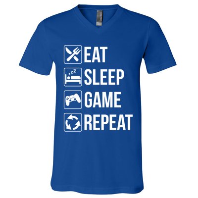 Funny Eat Sleep Game Repeat Gaming Funny Gift Funny Gift V-Neck T-Shirt