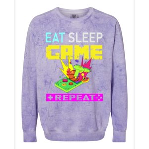 Funny Eat Sleep Game Repeat Design For Video Games Lovers Gift Colorblast Crewneck Sweatshirt