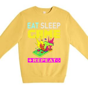 Funny Eat Sleep Game Repeat Design For Video Games Lovers Gift Premium Crewneck Sweatshirt