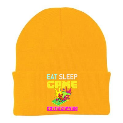 Funny Eat Sleep Game Repeat Design For Video Games Lovers Gift Knit Cap Winter Beanie