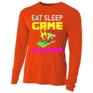 Funny Eat Sleep Game Repeat Design For Video Games Lovers Gift Cooling Performance Long Sleeve Crew