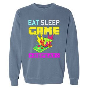 Funny Eat Sleep Game Repeat Design For Video Games Lovers Gift Garment-Dyed Sweatshirt