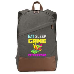 Funny Eat Sleep Game Repeat Design For Video Games Lovers Gift Cotton Canvas Backpack