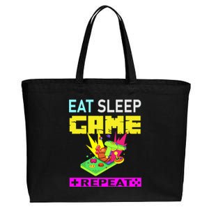 Funny Eat Sleep Game Repeat Design For Video Games Lovers Gift Cotton Canvas Jumbo Tote