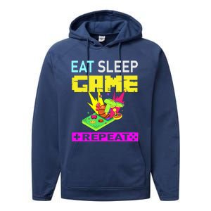 Funny Eat Sleep Game Repeat Design For Video Games Lovers Gift Performance Fleece Hoodie