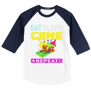 Funny Eat Sleep Game Repeat Design For Video Games Lovers Gift Baseball Sleeve Shirt