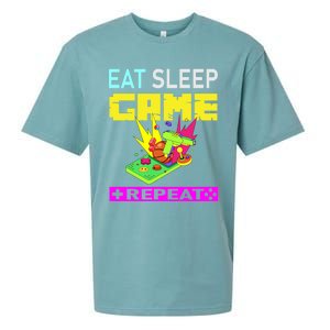 Funny Eat Sleep Game Repeat Design For Video Games Lovers Gift Sueded Cloud Jersey T-Shirt