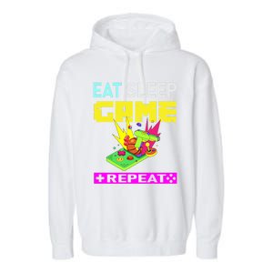 Funny Eat Sleep Game Repeat Design For Video Games Lovers Gift Garment-Dyed Fleece Hoodie