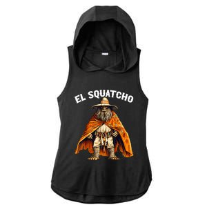 Funny El Squatcho Poncho Western Bigfoot Sasquatch Lover Ladies PosiCharge Tri-Blend Wicking Draft Hoodie Tank