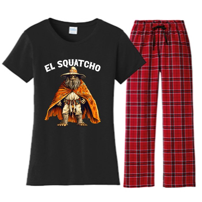 Funny El Squatcho Poncho Western Bigfoot Sasquatch Lover Women's Flannel Pajama Set